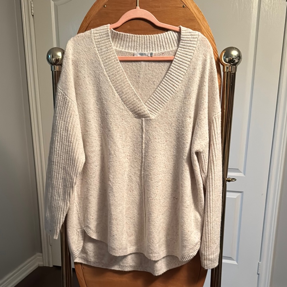 Ricki's Cream V-Neck Sweater with Ribbed Detailing
